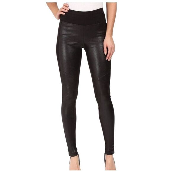 Hale Bob Ultra Suede Black Faux Leather Stretch Legging Size Medium - Picture 1 of 14